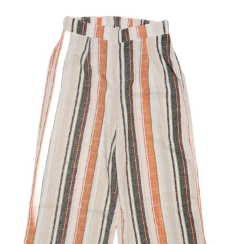 Iris WHITE PEACH AND BLACK COTTON STRIPE PANT || Small